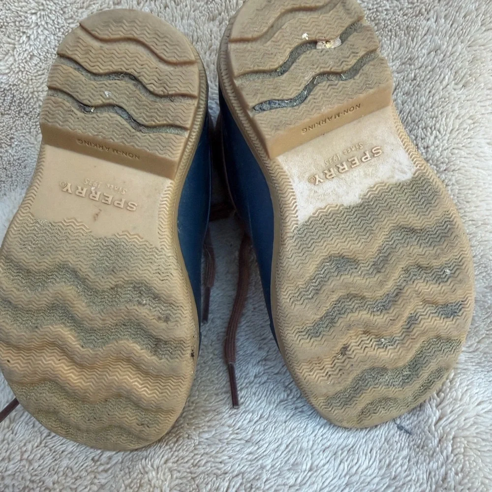 Sperry Toddler Kids Port‎ Blue Brown Duck Lace Up Winter Rain Boots Sz 6M EUC